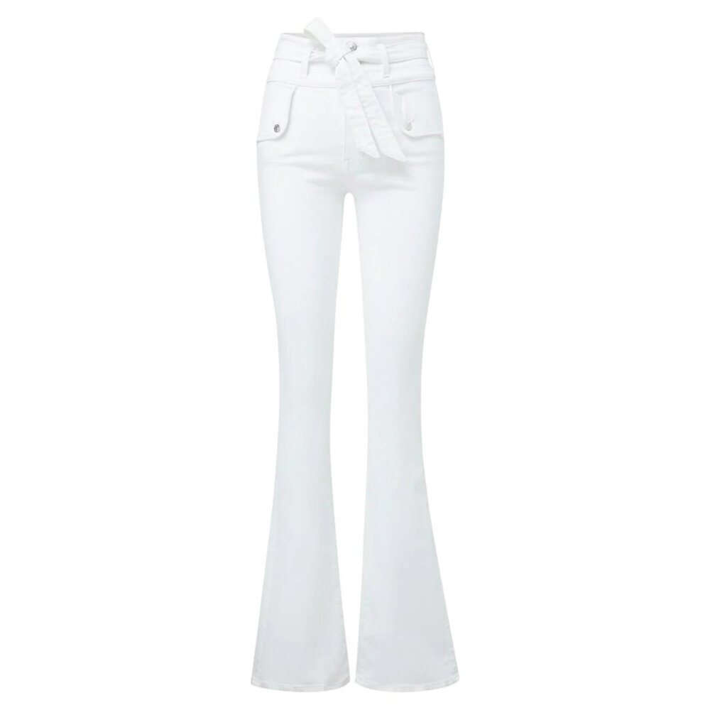 NWT Veronica Beard Giselle Belted High Rise Skinny Flare Jeans in White - Picture 2 of 9